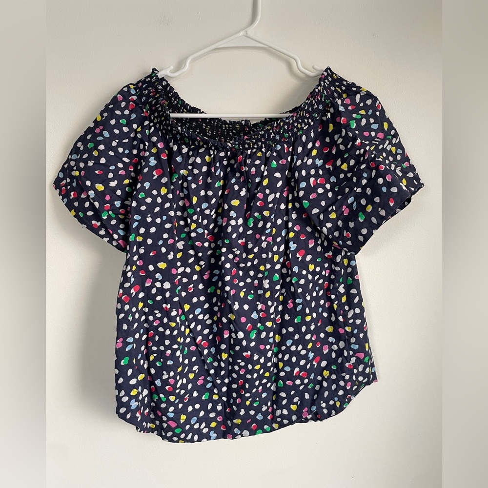 J. Crew Blue Blouse with Colorful Dots